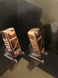 KB Bullion 1kg 99.9% pure copper bar 2026 Edition, hand poured, mirror polished, on display stand
