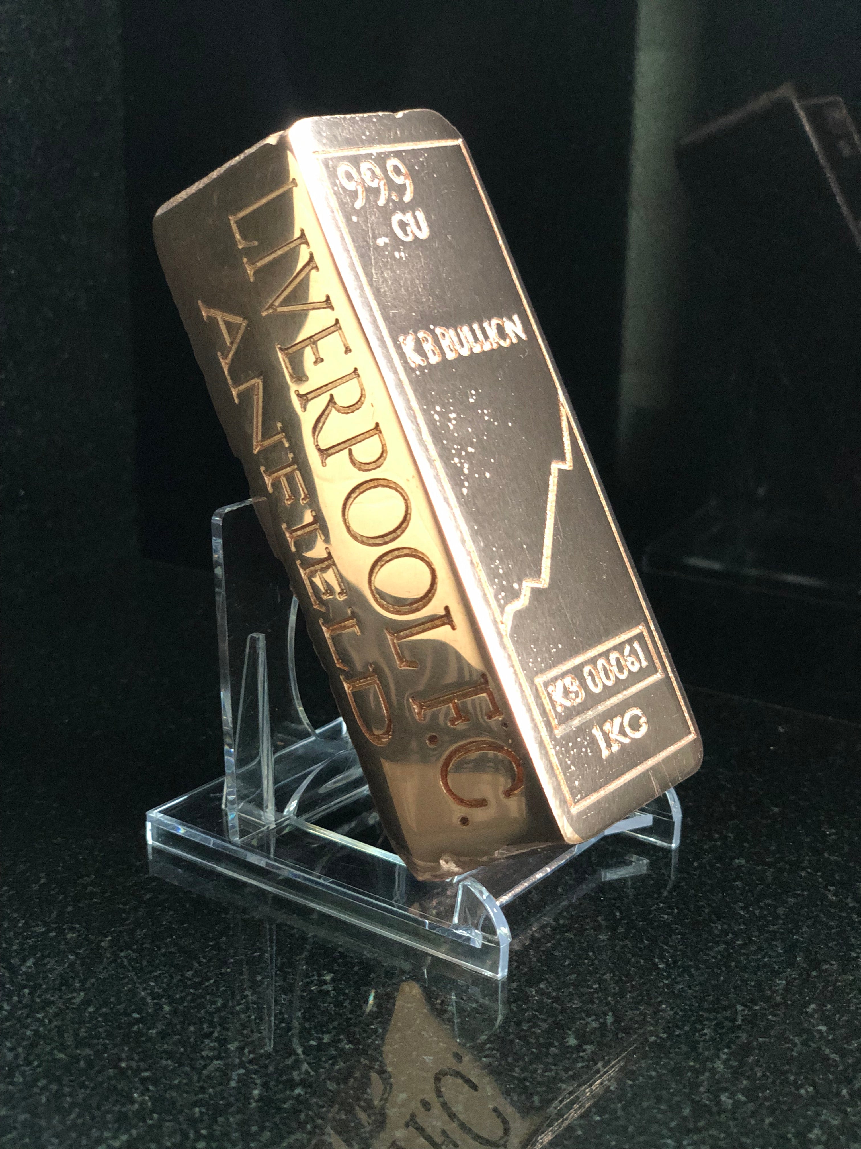 KB Bullion 1kg Mirror-Polished Copper Art Bar -Engraved Ingot Liverpool Football club