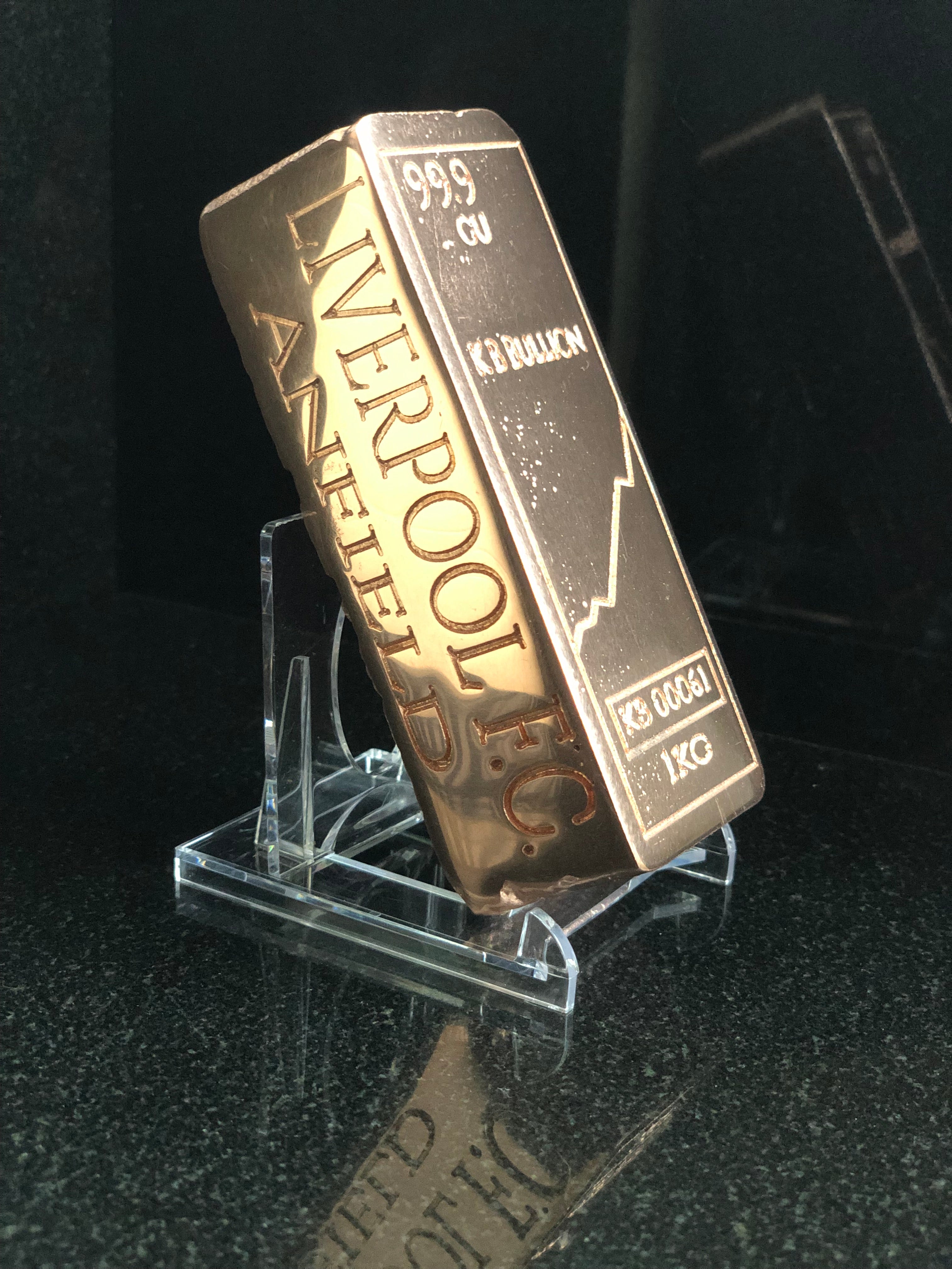 KB Bullion 1kg Mirror-Polished Copper Art Bar -Engraved Ingot Liverpool Football club