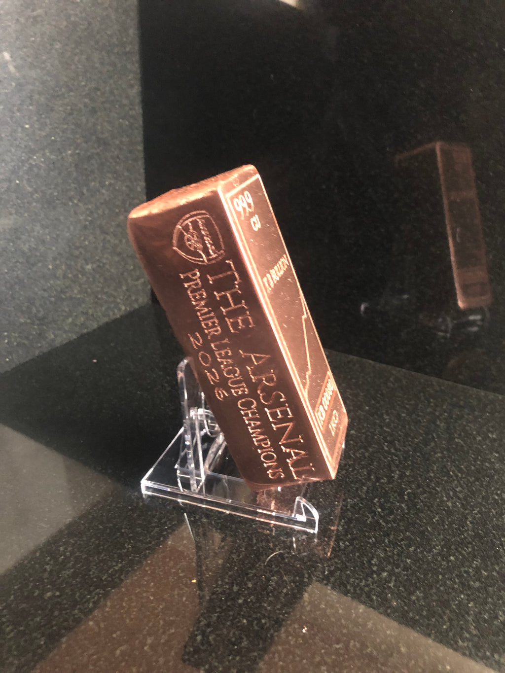 KB Bullion 1kg Mirror-Polished Copper Art Bar - Engraved Ingot Football Arsenal Edition