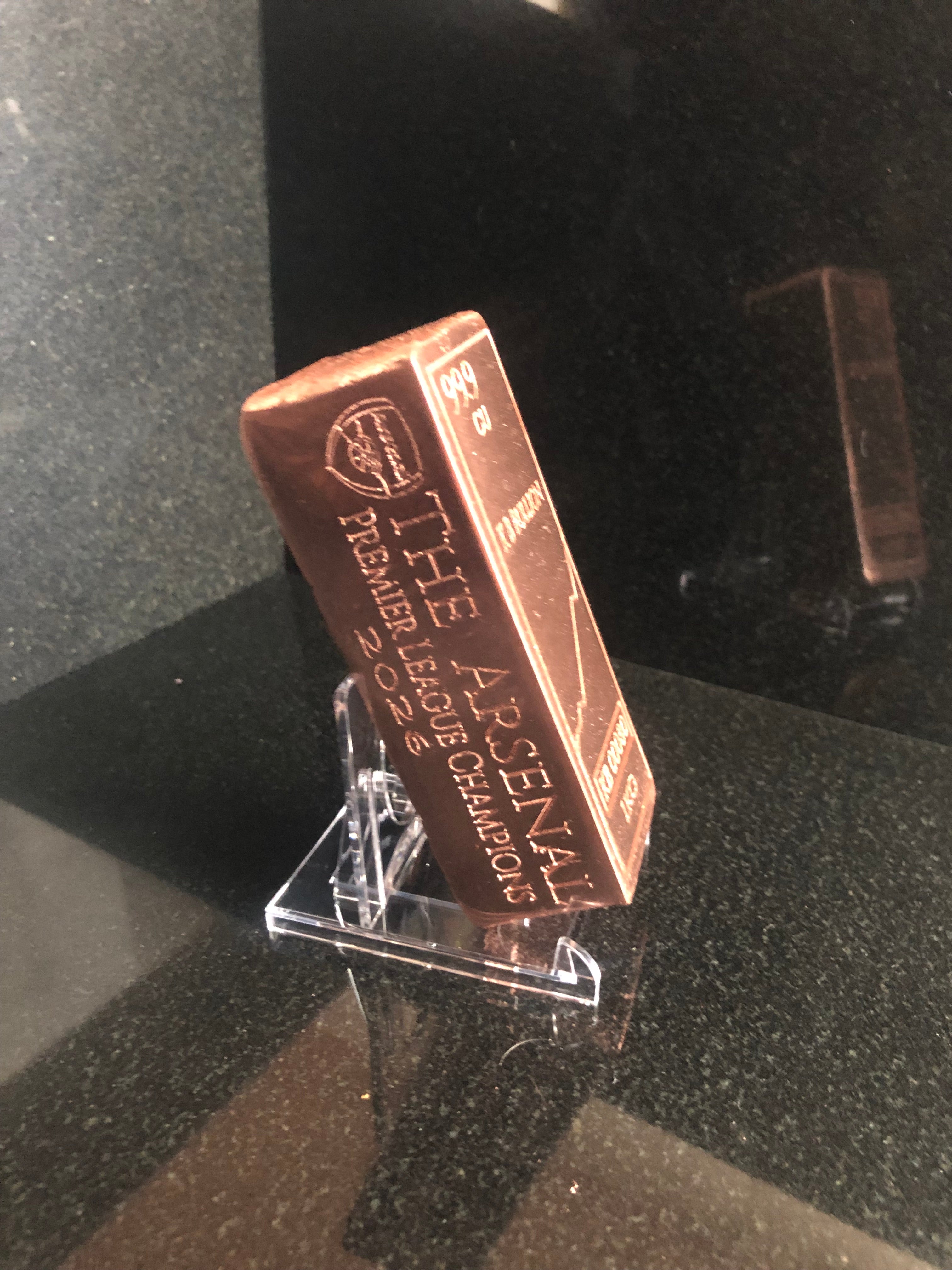 KB Bullion 1kg Mirror-Polished Copper Art Bar - Engraved Ingot Football Arsenal Edition