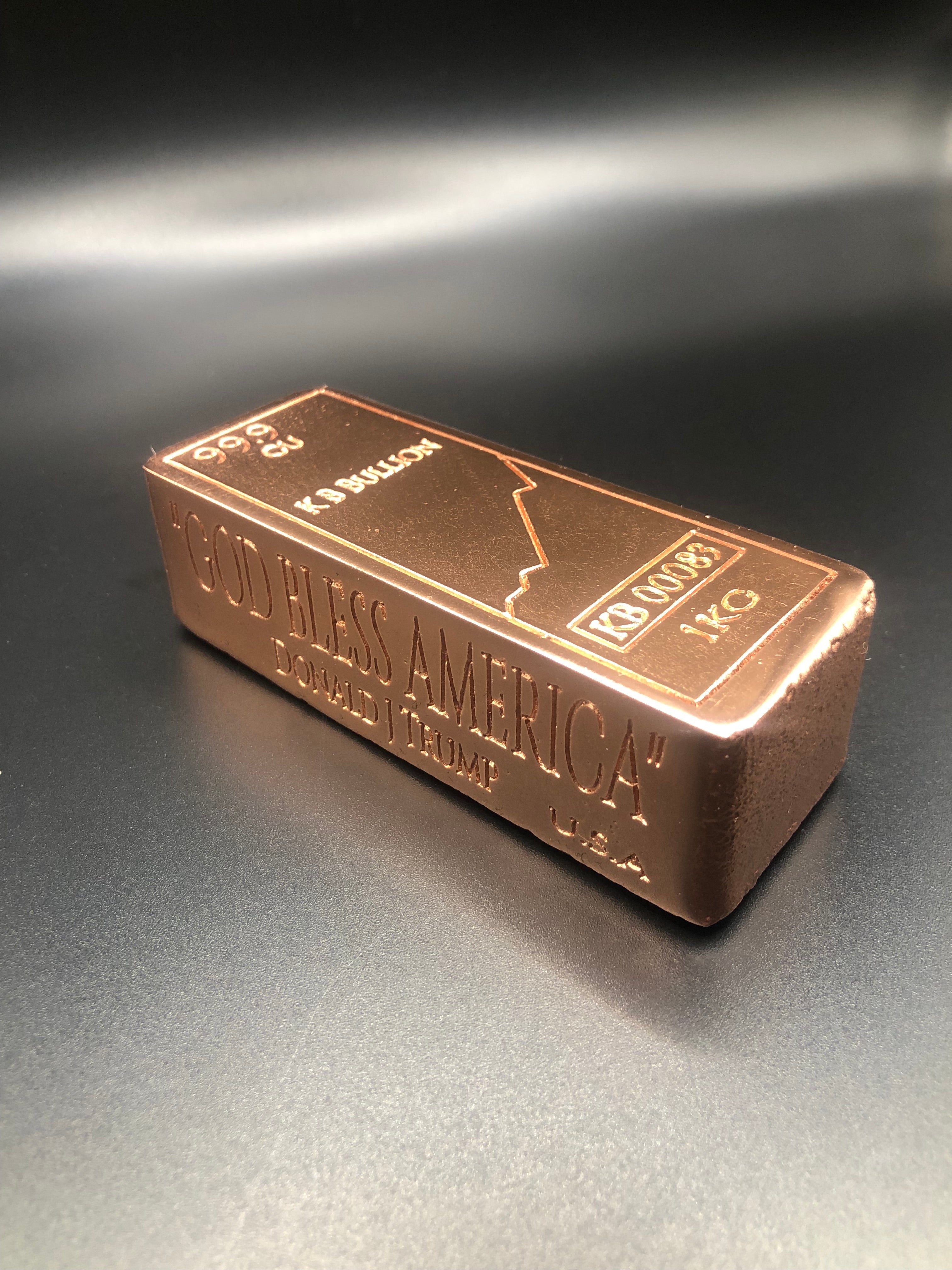 KB Bullion 1kg Mirror-Polished Copper Art Bar, God Bless America Bar